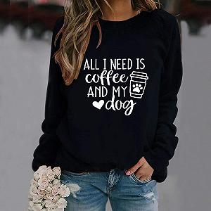 Однотонный свитшот All I Need Is Coffee and My Dog для женщин, милый, для тренировок, повседневный, осенний, с круглым вырезом, готический, 2025, однотонный, эстетичный synthetic.ua - Фото 1