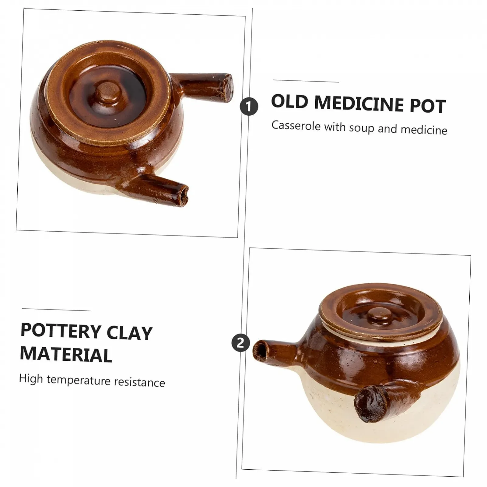 Кастрюля для китайской медицины керамическая традиционная для газовой плиты 1600 мл жаропрочная с ручками, фото №8