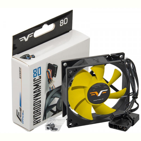 Вентилятор Frime FYF80HB3 80x80x25мм 3pin+Molex, Black/Yellow, фото №1