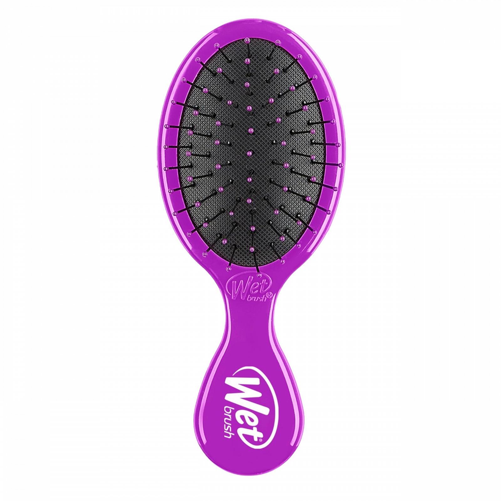 Щітка для волосся Wet Brush Mini Detangler Solid Print з м'якою щетиною IntelliFlex, міні дорожня щітка для всіх типів волосся - фіолетовий, фото №1