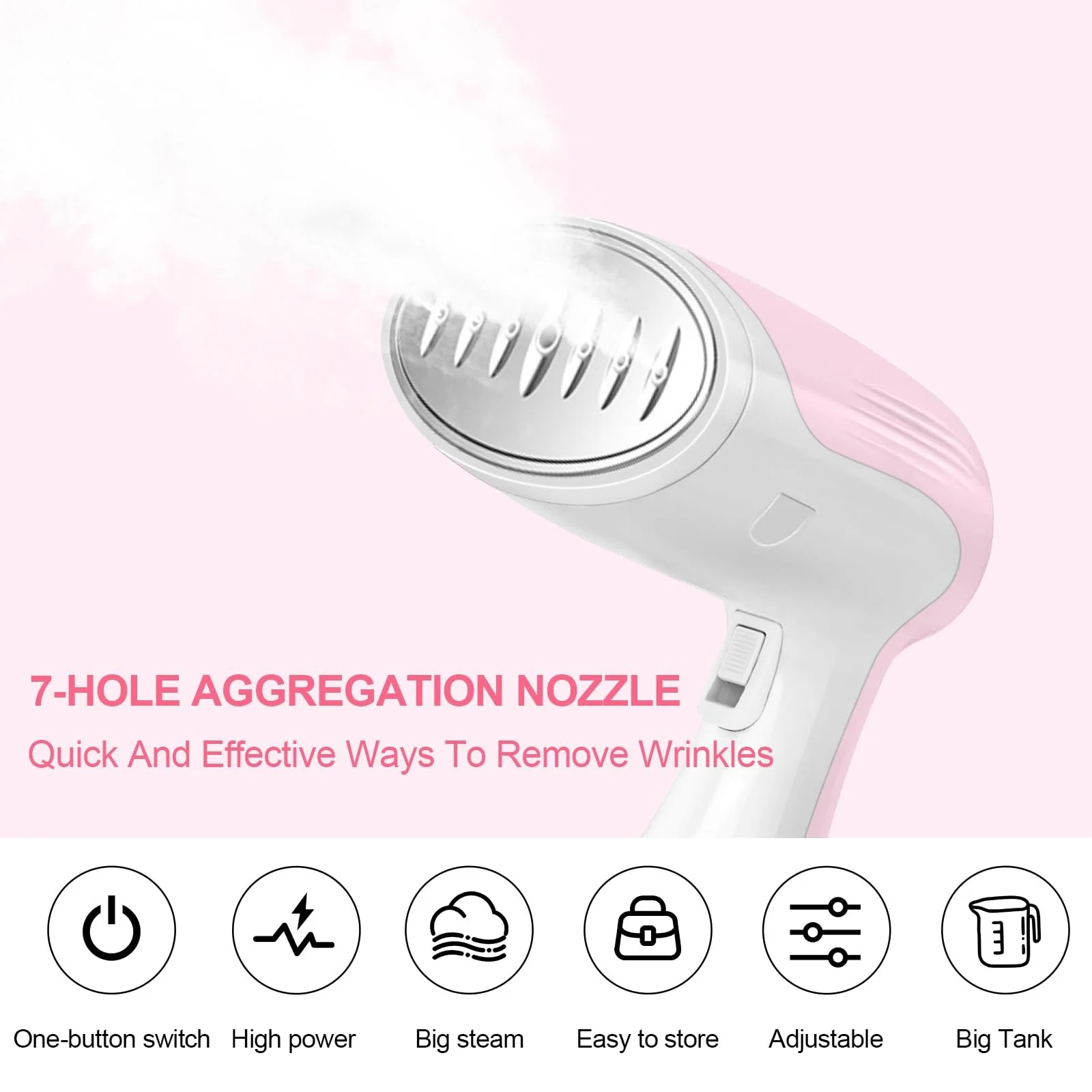 Відпарювач ручний 1500 Вт 300 мл Рожевий, фото №4