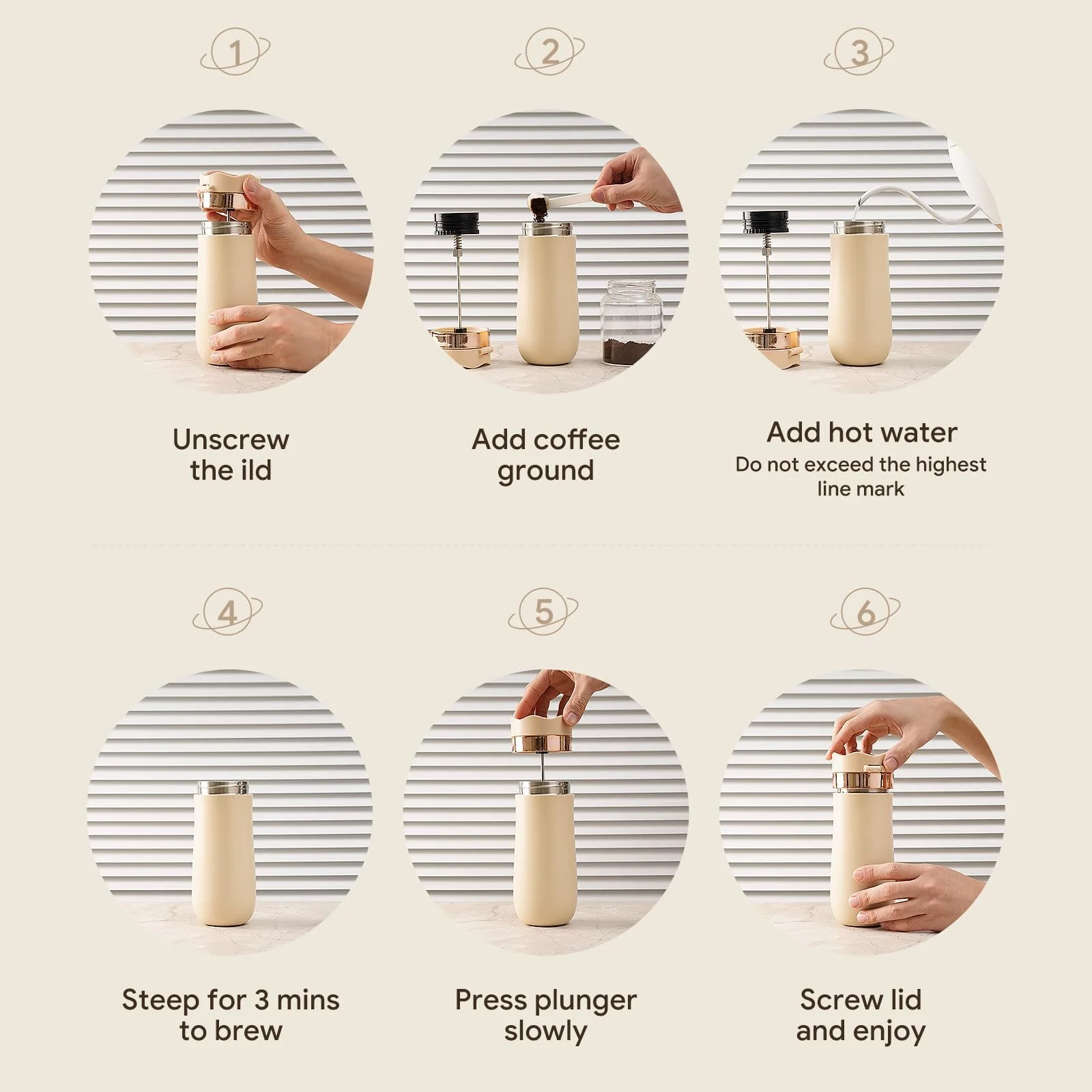 Дорожная кофеварка френч-пресс 355 мл Нержавеющая сталь, фото №4