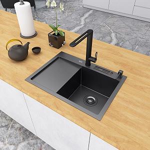 Чорна кухонна мийка накладна з лівим крилом 1.5 мм Nett NB-6045(L) - Фото 1