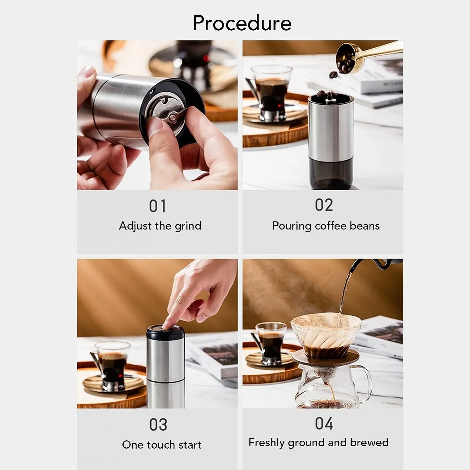 Кофемолка Buachois 20W, 1600 об/мин, регулировка скорости (60), нержавеющая сталь, фото №4