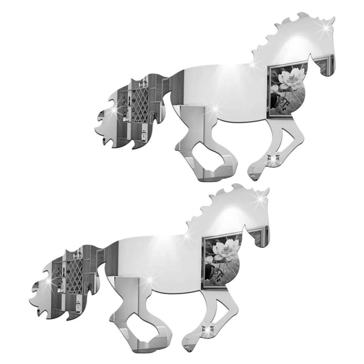 Наклейка на стіну Gatuida Дзеркальна Кінь Акрилова 2 шт. Сріблястий, фото №1