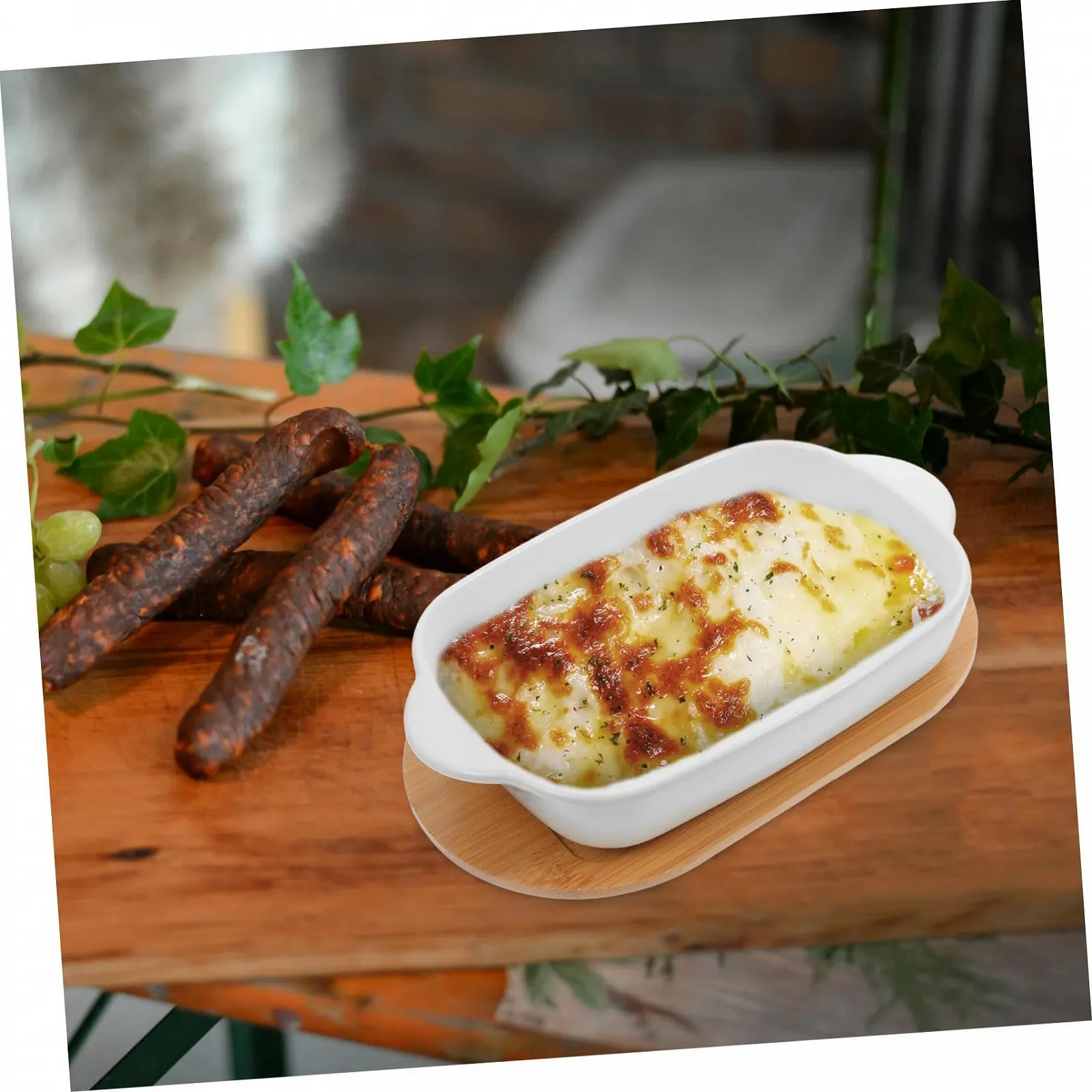 Форма для запекания Cabilock Прямоугольная керамическая с деревянным основанием маленькая термостойкая, фото №8