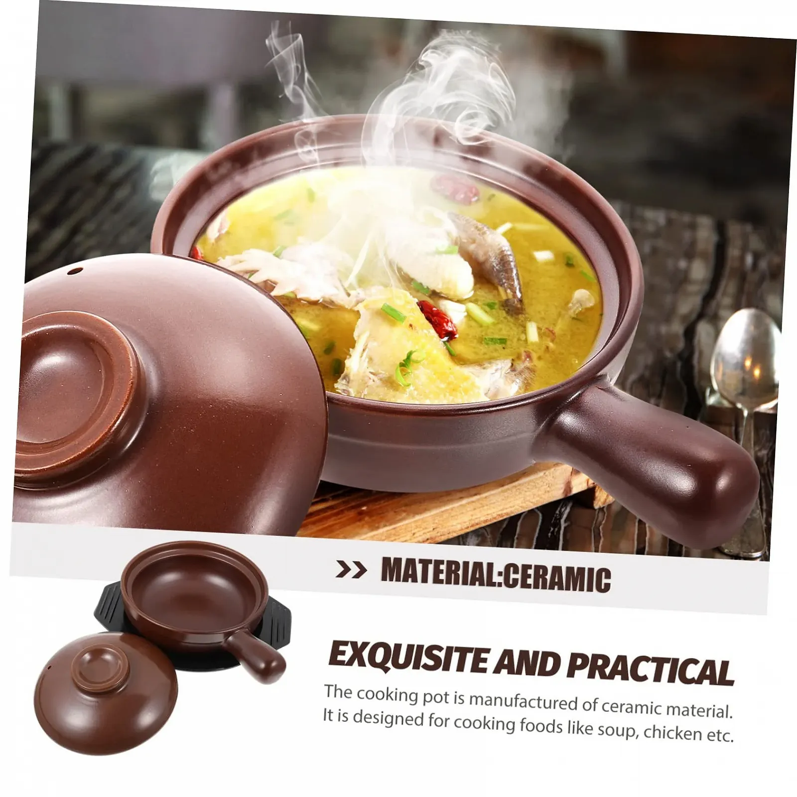 Керамическая кастрюля Термостойкая Кислото- и щелочестойкая Глазурованная нескользящая ручка, фото №6