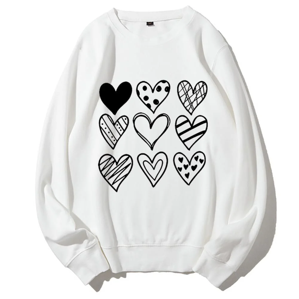 Женский свитшот MLZHAN С принтом сердца, весенне-осенний, с круглым вырезом, длинными рукавами, повседневный, фото №2