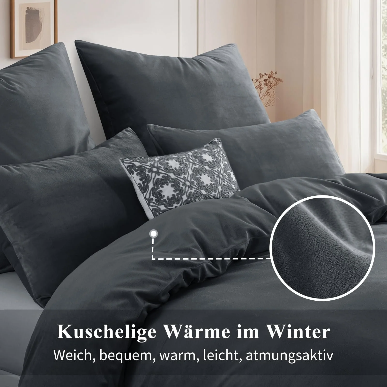 Комплект Постельного Белья Плюш Aisbo Winter Серый 135 x 200 см (4 предмета), фото №4