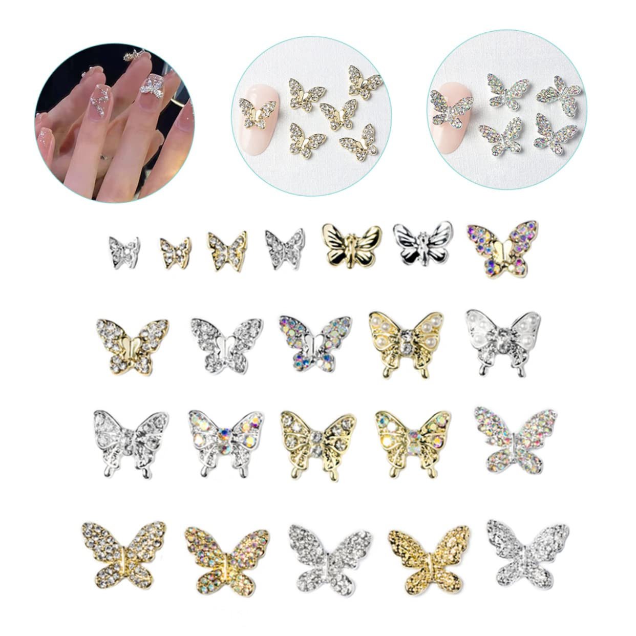 Прикраси для нігтівHealeved, 22 шт, Метелики, Стрази для манікюру, фото №8