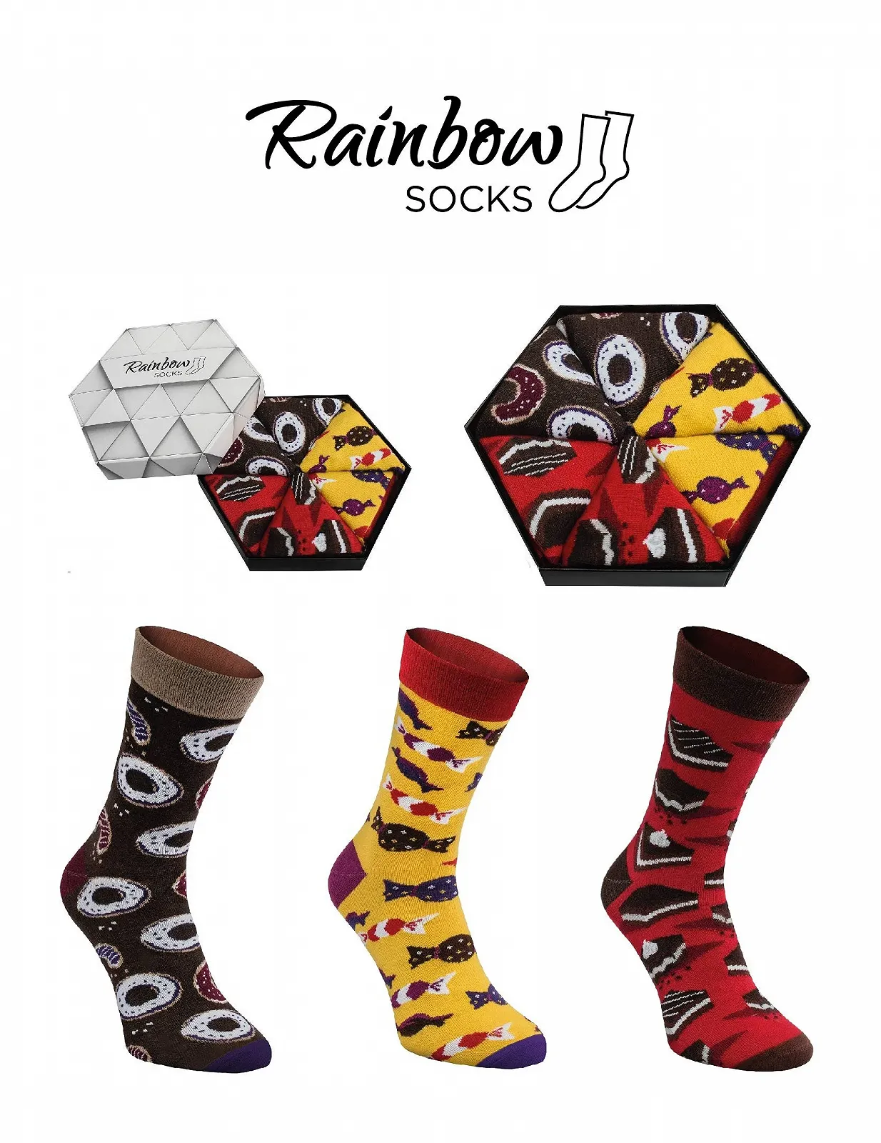 Носки Rainbow Socks - Женские/Мужские Смешные носки Dark Sweetest Socks Box - 3 пары - Пончик, Конфета, Пирожное - Размеры 36-40, Разноцветные, фото №2 Носки Rainbow Socks - Женские/Мужские Смешные носки Dark Sweetest Socks Box - 3 пары - Пончик, Конфета, Пирожное - Размеры 36-40, Разноцветные, фото №2
