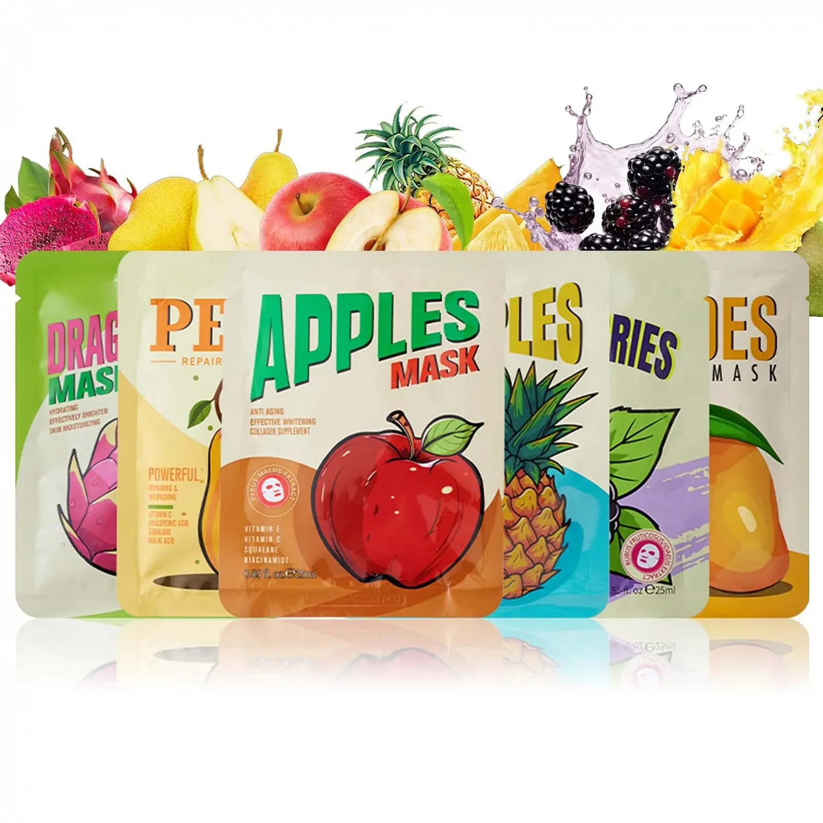 Тканевые маски для лица - Увлажняющая маска для лица для женщин, набор масок для лица для девочек-подростков с фруктовыми эссенциями, подарочный набор тканевых масок для ухода за кожей для женщин и девушек, фото №1