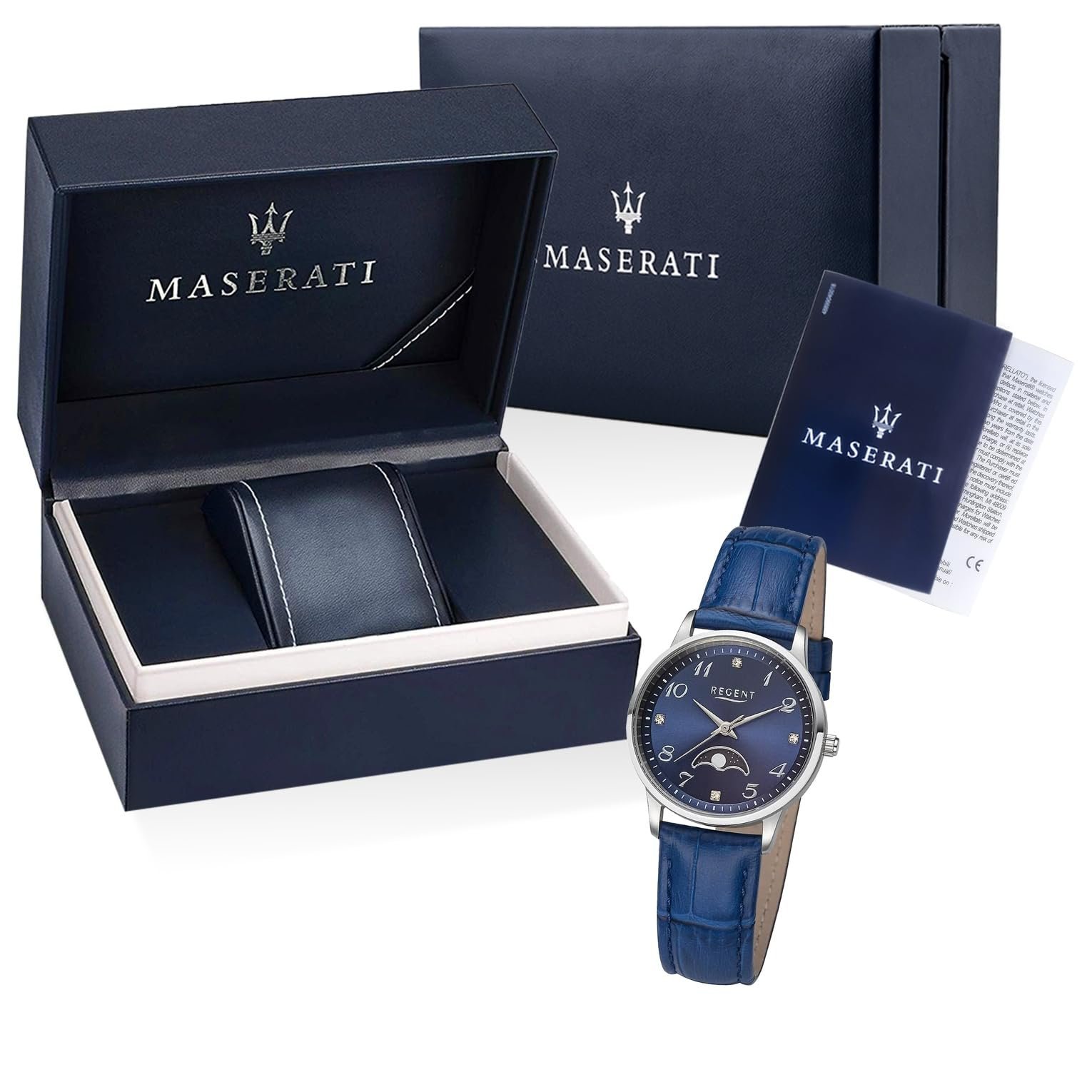 Женские аналоговые часы REGENT UR2112552, кожаный ремешок, синий, серебристо-синий ремешок, фото №4