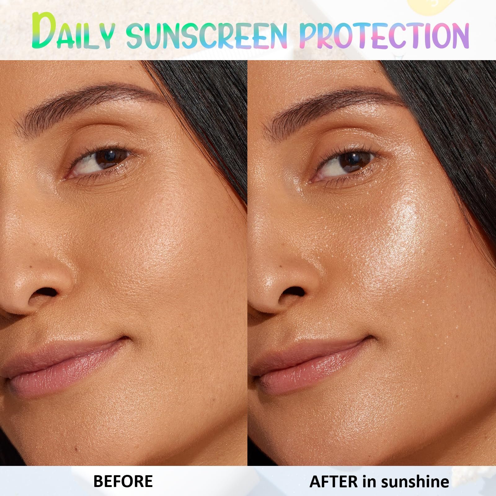 Солнцезащитный крем Prreal SPF 30 с блестками, перламутровый, осветляющий, мерцающий, увлажняющий, освежающий, сияющий, легкий, дышащий, не раздражающий кожу, фото №6