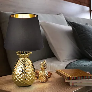 Настільна лампа etc-shop Retro Pineapple Ceramic Textile E14 20 х 35 см чорна золотиста synthetic.ua - Фото 1