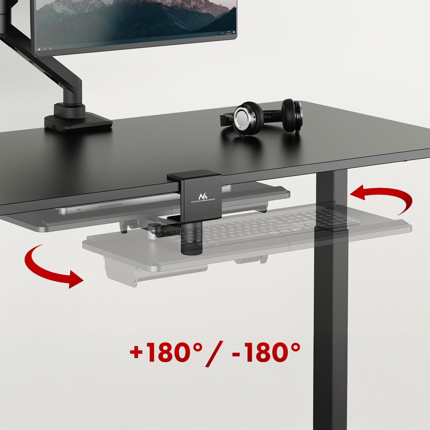 Тримач для клавіатури Maclean MC108 B, регульований, з ручкою, під стіл, з підставкою для зап'ястя та шухлядою, кріплення на затискачі, ергономічний, чорний, фото №6