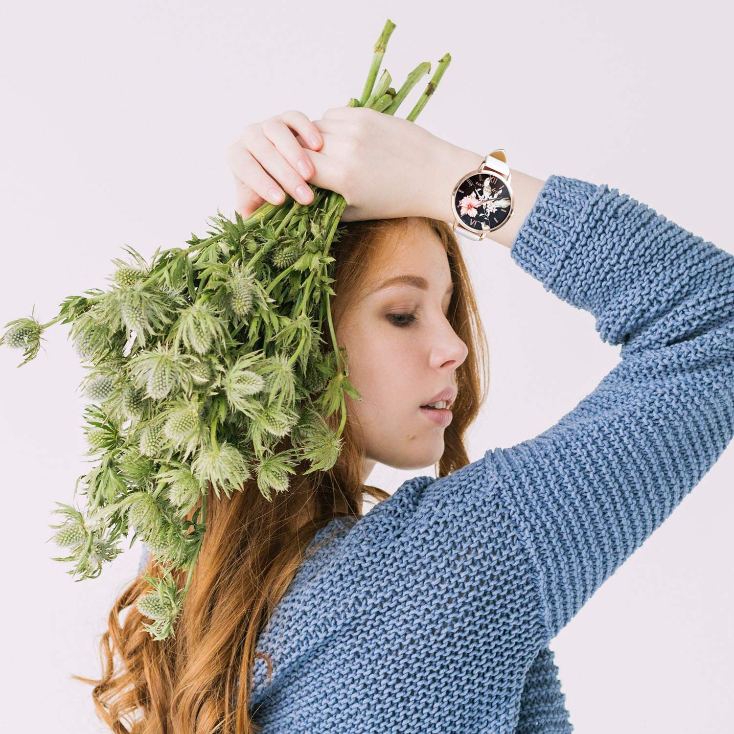 Часы Женские Кварцевые JSDDE Винтажные Классические Цветочные Золотисто-Розовые, фото №3