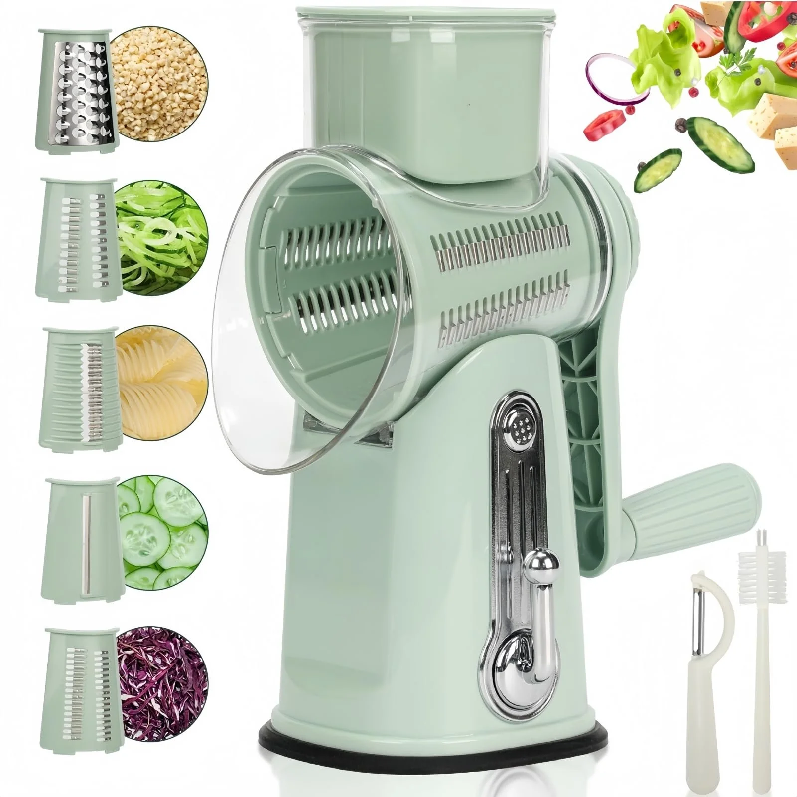 Ручна овочерізка-терка з ручкою з 5 змінними лезами з нержавіючої сталі, фото №1