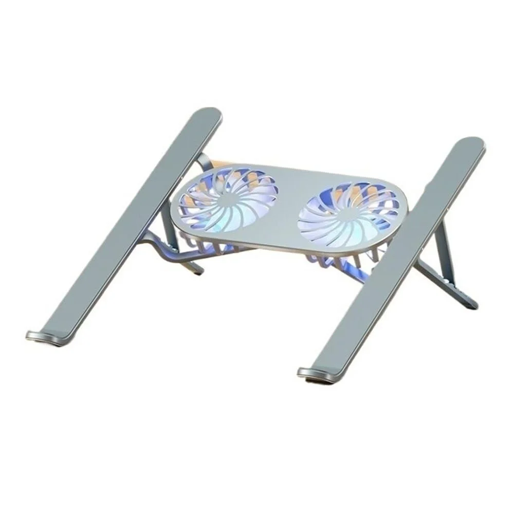 Підставка з охолодженням для ноутбука з двома вентиляторами складана портативна алюмінієва Halterung Grigio, фото №1