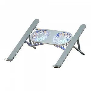 Подставка с охлаждением для ноутбука с двумя вентиляторами складная портативная алюминиевая Halterung Grigio - Фото 1