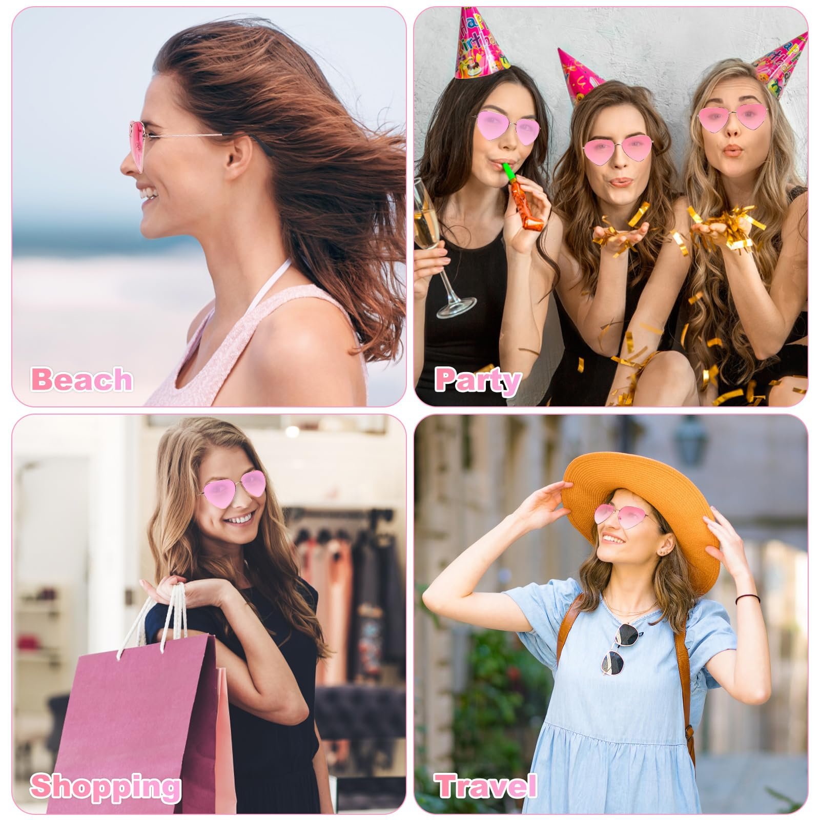 Солнцезащитные очки RISVOWO в форме сердца, металлическая оправа, ретро, ​​розовые, 4 пары., фото №5