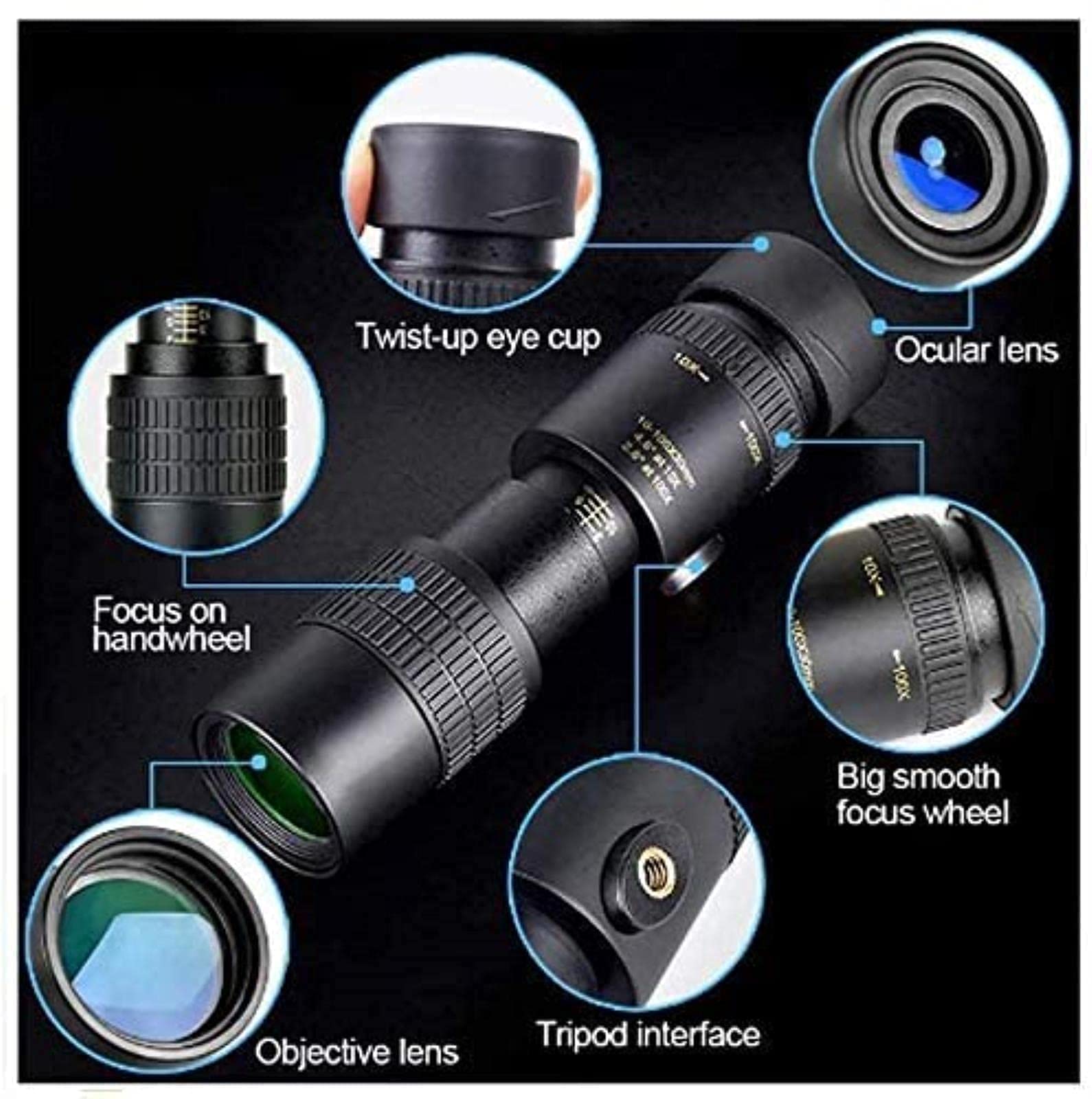 Монокуляр 4K 10 300 x 40 мм Super-Telezoom з тримачем для телефону та штативом, фото №6