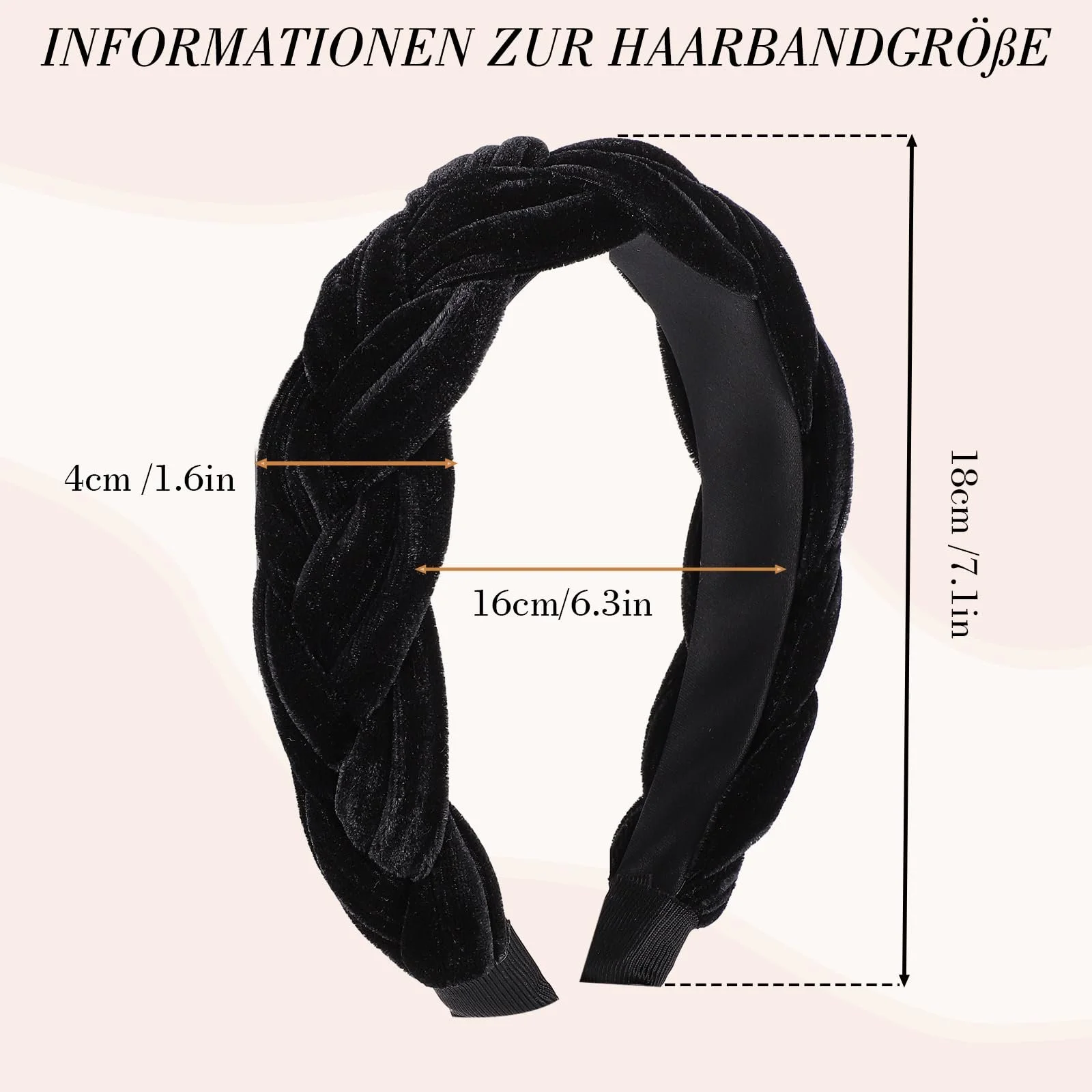 Обруч для волосся плетений Оксамитовий Чорний, фото №2