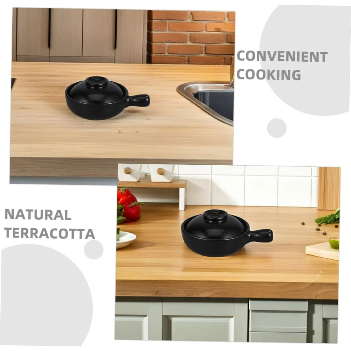 Ківш VALICLUD теракотовий маленький з кришкою для тушкування та смаження універсальний, фото №3