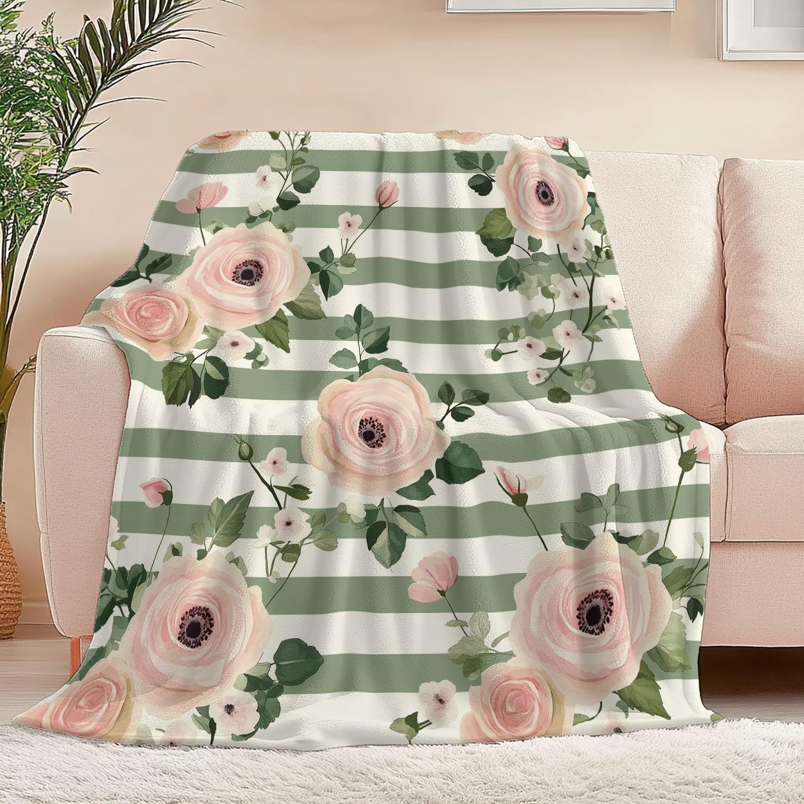 Покривало Плюшева для дивану 150 x 200 см, М'яка Тепла Квіти Троянди, фото №5