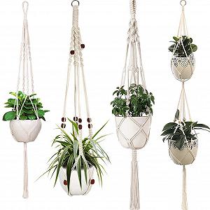 Підвісне кашпо макраме з бавовняної мотузки на 4 ніжки - Фото 1