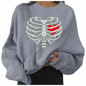 Жіночий Світшот PMUAFG Хелловін Принт Скелет Базовий - Фото 1