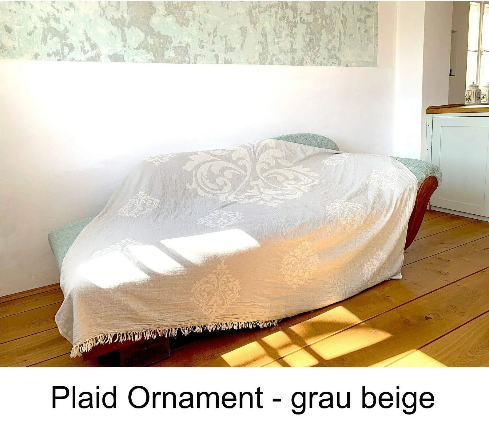 Покрывало Carenesse Baroque Серо-белый, 180 x 220 см, 100% хлопок, двухстороннее, высококачественное жаккардовое плетение, предварительно выстиранное, фото №4