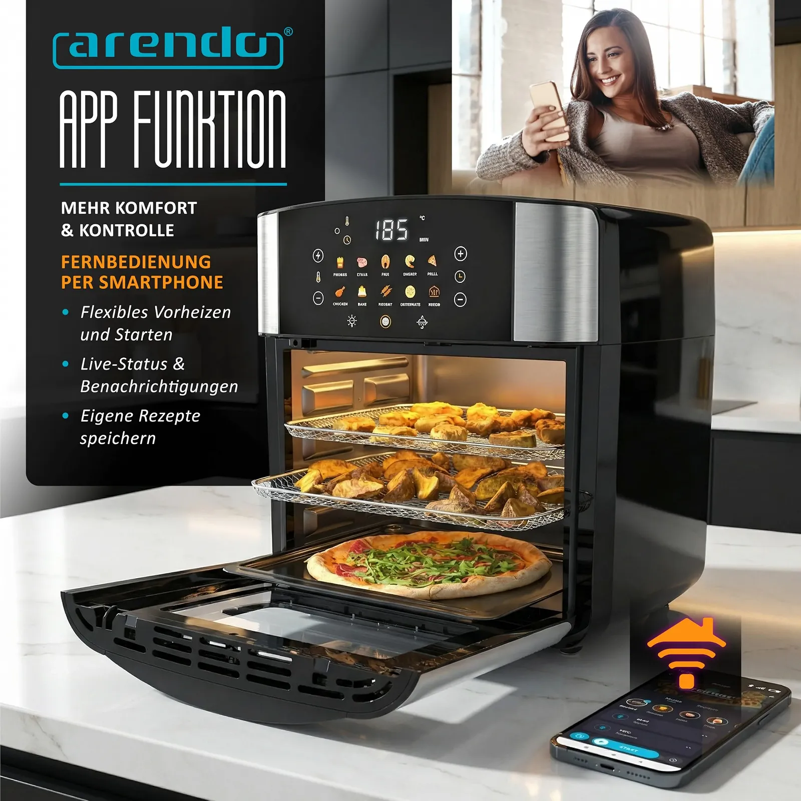 Мультипіч Arendo Smart WiFi XXL 16 L 1800 W, фото №3 Мультипіч Arendo Smart WiFi XXL 16 L 1800 W, фото №3