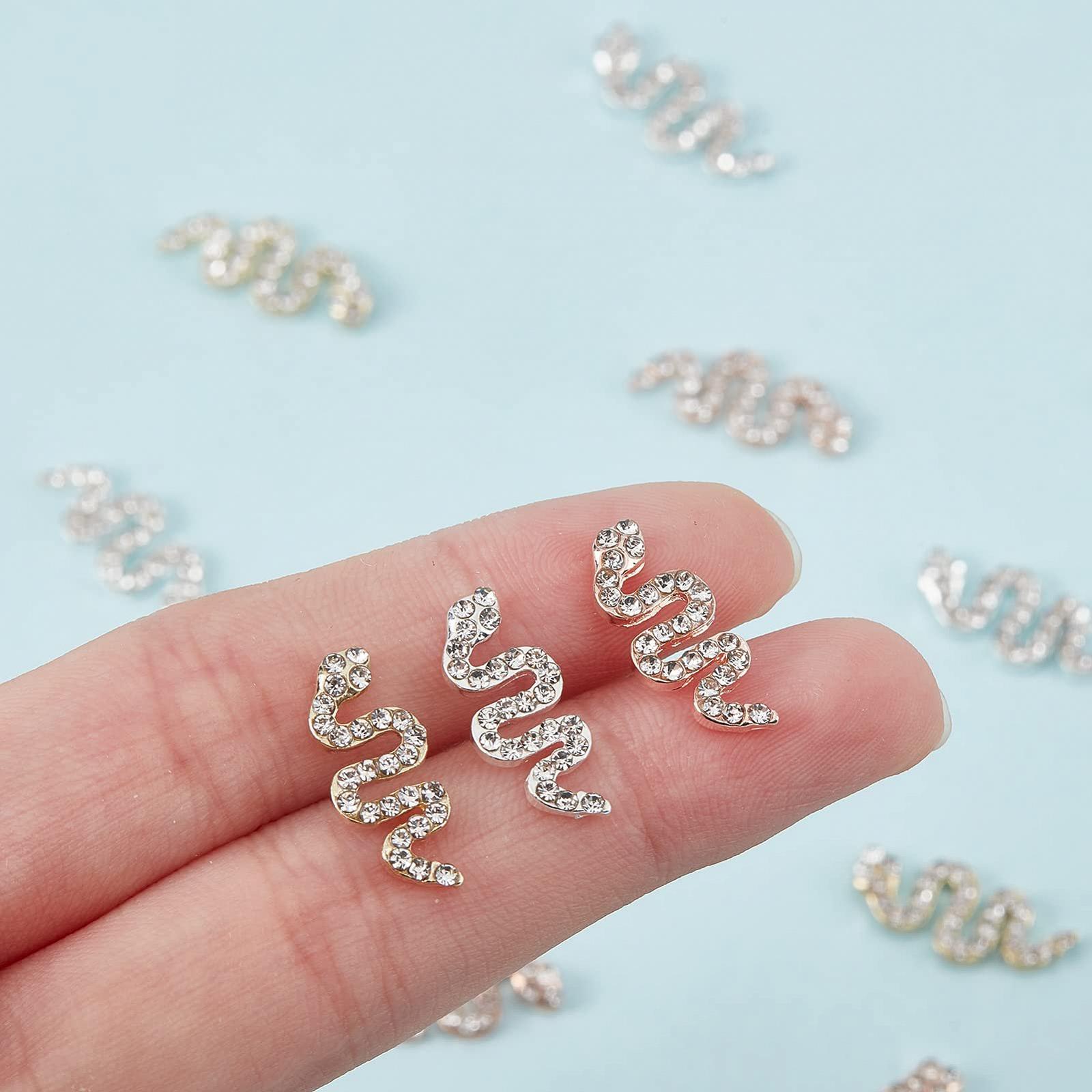 3D украшения для ногтей в виде змеи NICENEEDED 15 шт., сплав, волнистые змеи, стразы для ногтей, золото, серебро, розовый, маленькие зверюшки, аксессуары для дизайна ногтей, украшения для DIY, фото №5