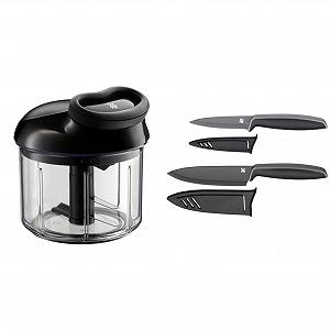 Овочерізка WMF Gourmet ручна з тросом, 900 мл і Набір ножів Touch, 2 шт, Кухонний ніж із захисним чохлом, Спеціальна сталь для лез, Антипригарне покриття, Гострий, Ніж шеф-кухаря, Овочевий ніж - Фото 1