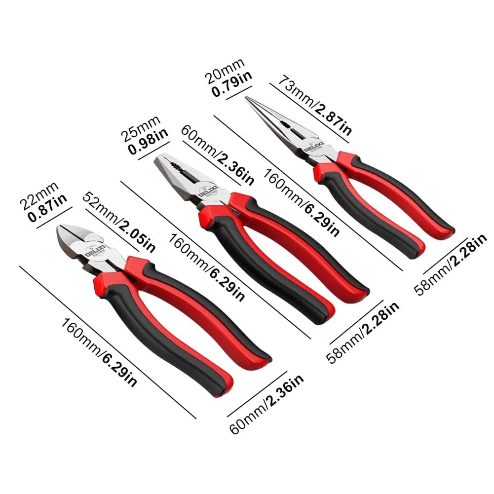 Набор плоскогубцев Комбинированные плоскогубцы, боковые кусачки, плоскогубцы с длинными губками 160 мм, Черный и Красный, фото №2