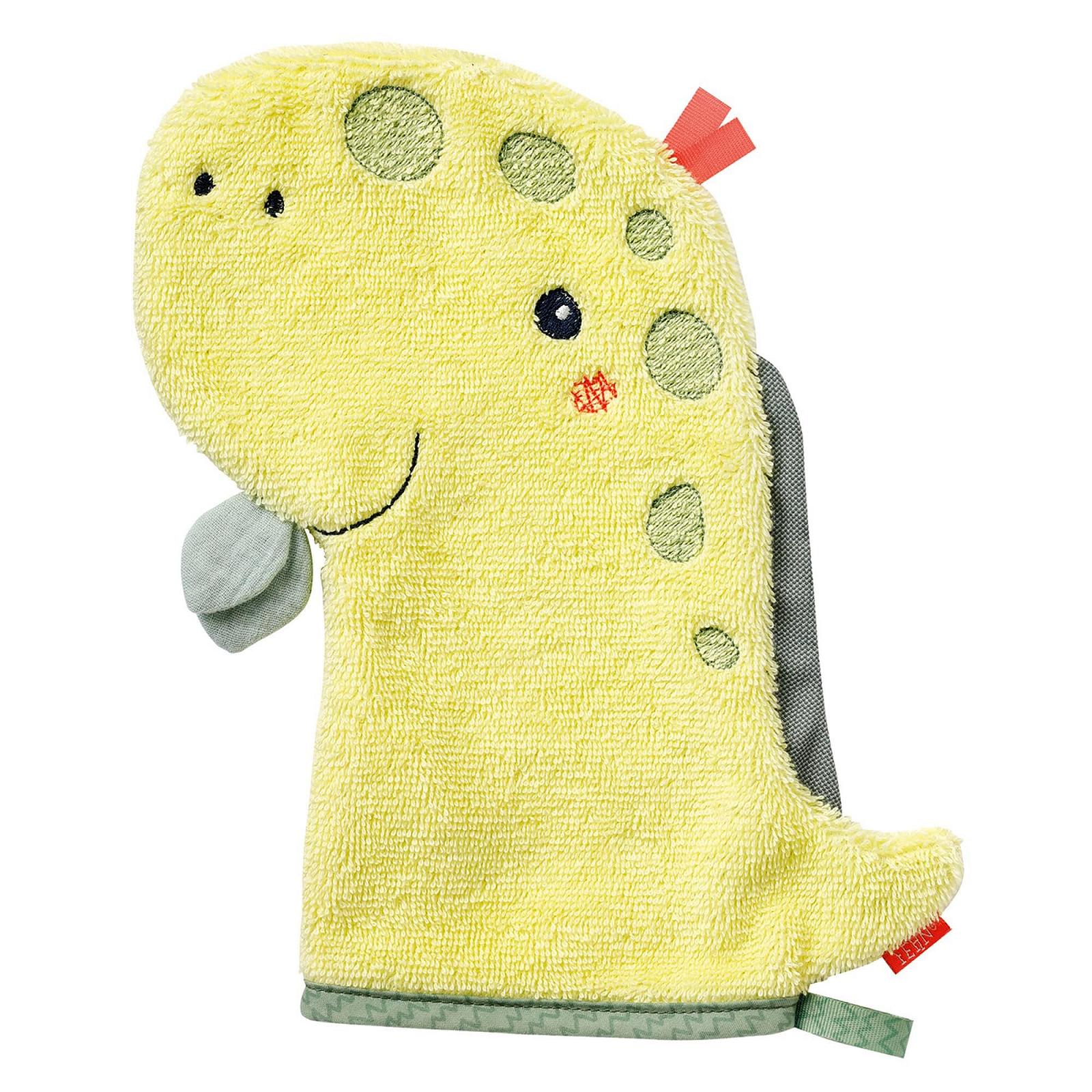 Рушник для ванни Fehn Baby Dino дитячий пончо, махрова тканина та серветка Dino Wash Mitt з мотивом, фото №5