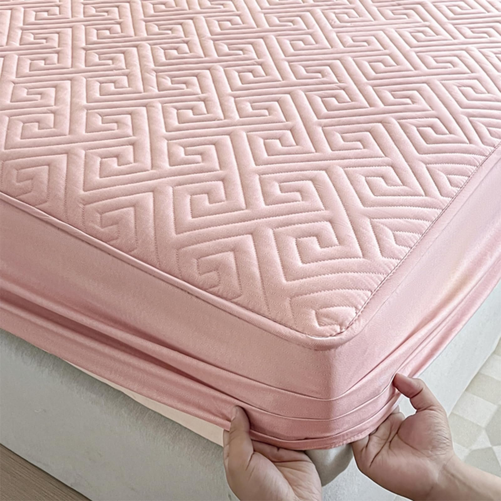 Наматрасник HAIBA стеганый 180 x 220 см серый. Простынь натяжная для кровати Boxspring до 30 см высотой. Трикотаж, органический хлопок, очень мягкая простынь с 2 наволочками., фото №6