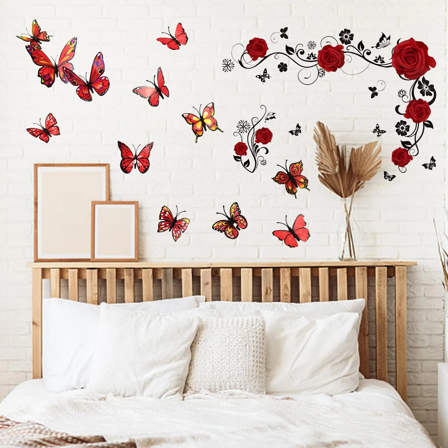 Наклейка на стіну Elee 1 Rose Wall Sticker and 12 3D Butterfly Wall Stickers Червона та чорна, фото №3