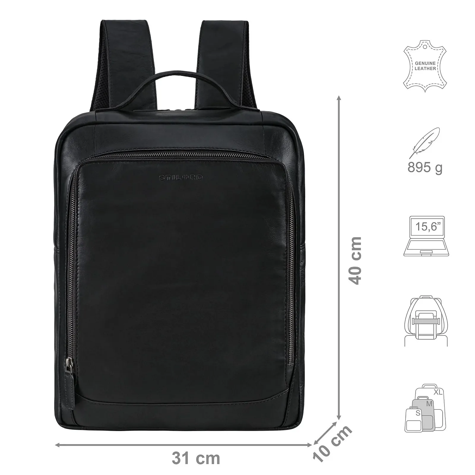 Рюкзак для ноутбука STILORD Zabel 15.6" натуральна шкіра чорний, фото №2