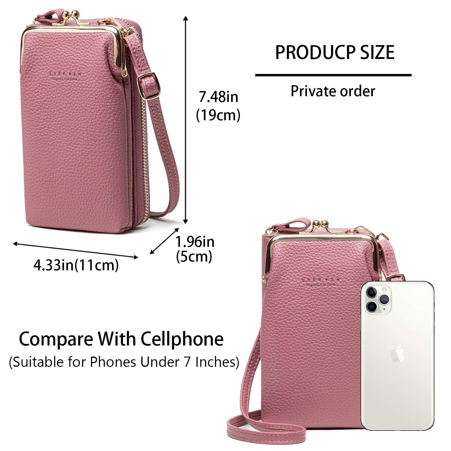 Женская сумка-кошелек YIMENGYA Crossbody для телефона Маленькая из мягкой PU кожи Мини-сумка на плечо с ремешком и отделениями для карт, фото №3