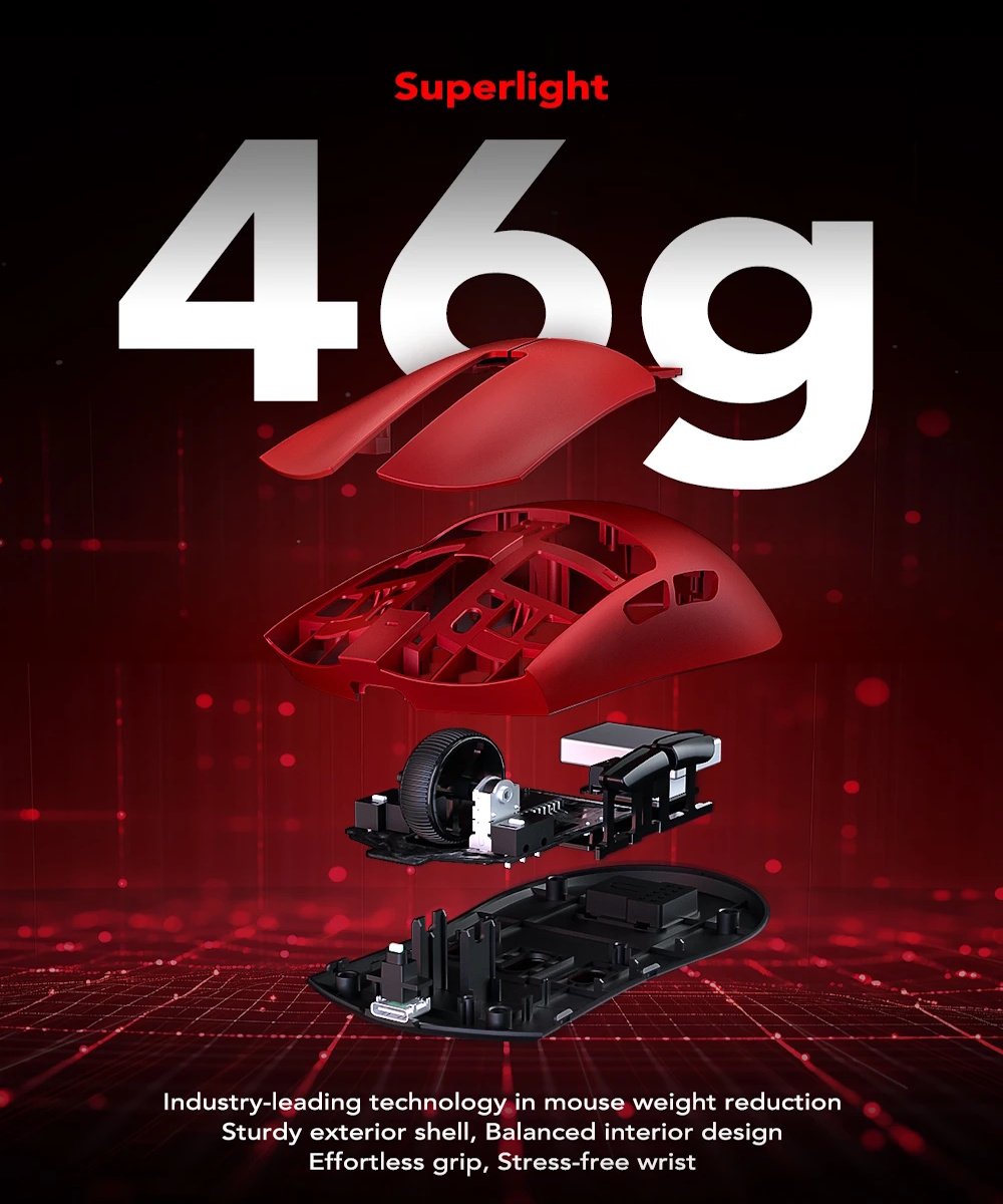 Ігрова мишка KYSONA Jupiter Ultra Red PAW3950 30000DPI 8000Гц 750IPS 50G, фото №13