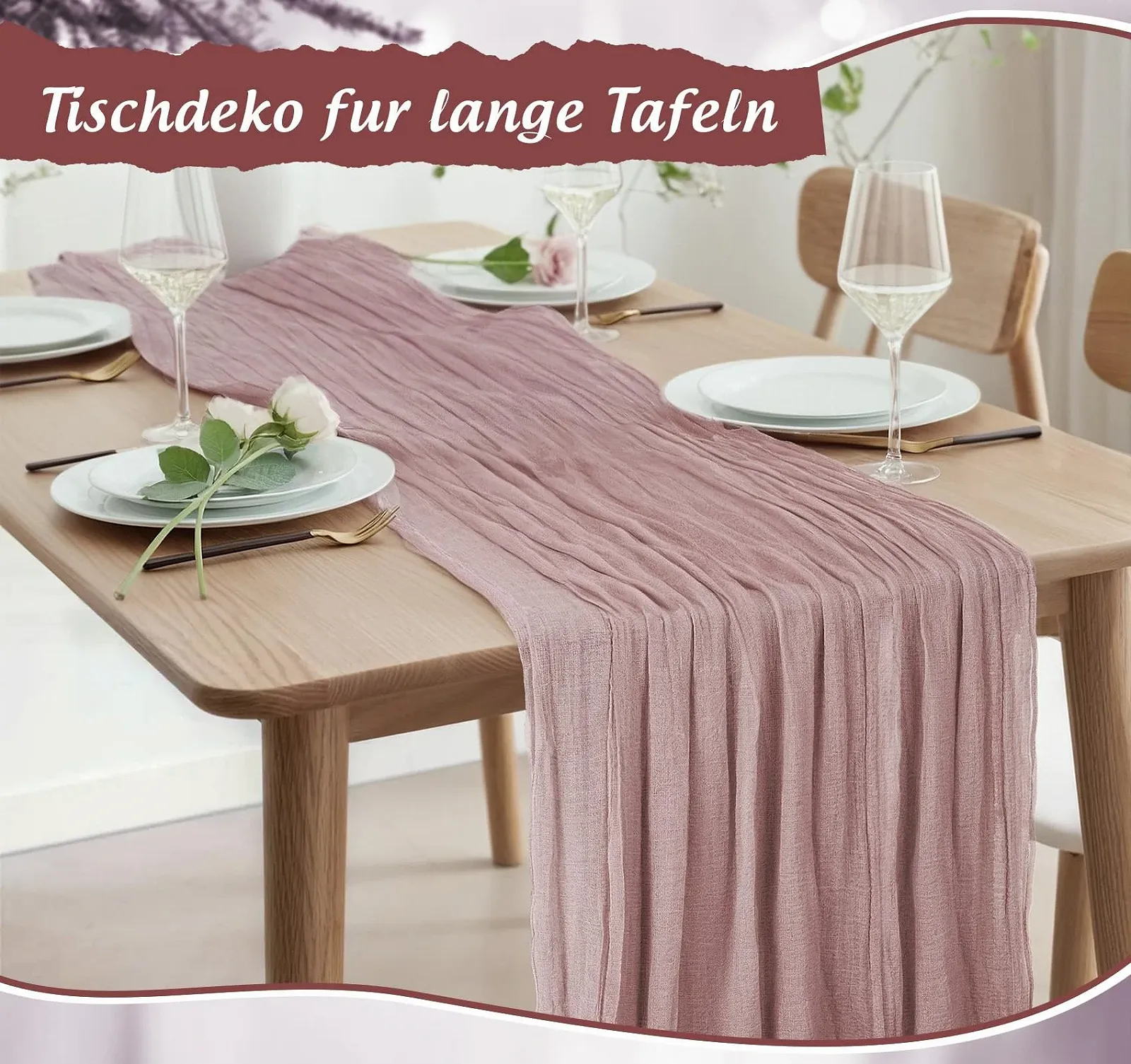 Ранер Cheese Cloth Muslin Vintage 80 x 300 см Рожева, фото №5 Ранер Cheese Cloth Muslin Vintage 80 x 300 см Рожева, фото №5