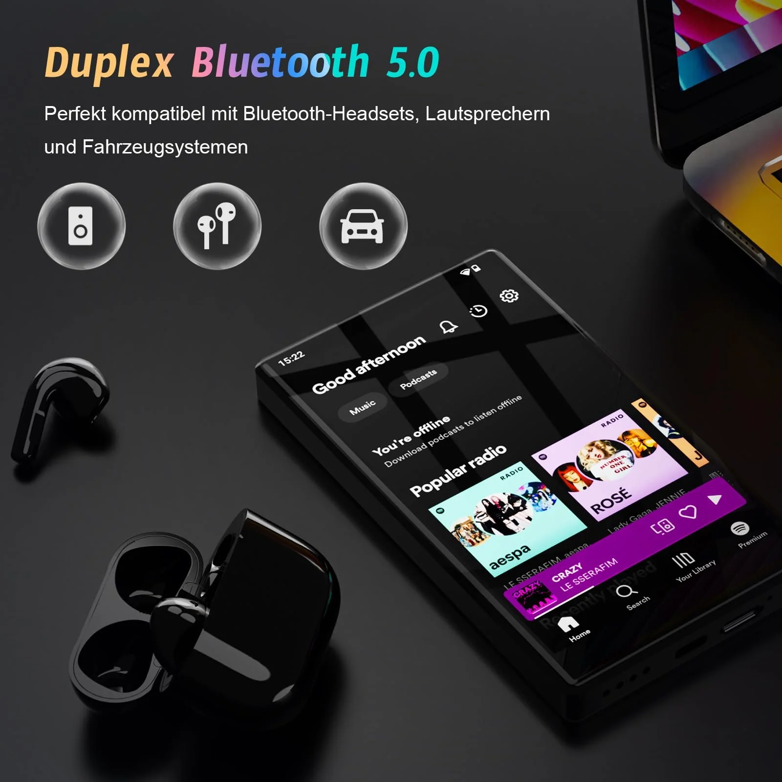 MP3-плеер 5 Inch Android 13 OS, 96 GB с Bluetooth и WiFi, 1080P HD MP4 плеер, с предустановленными Spotify, Audible и Play Store, фото №4