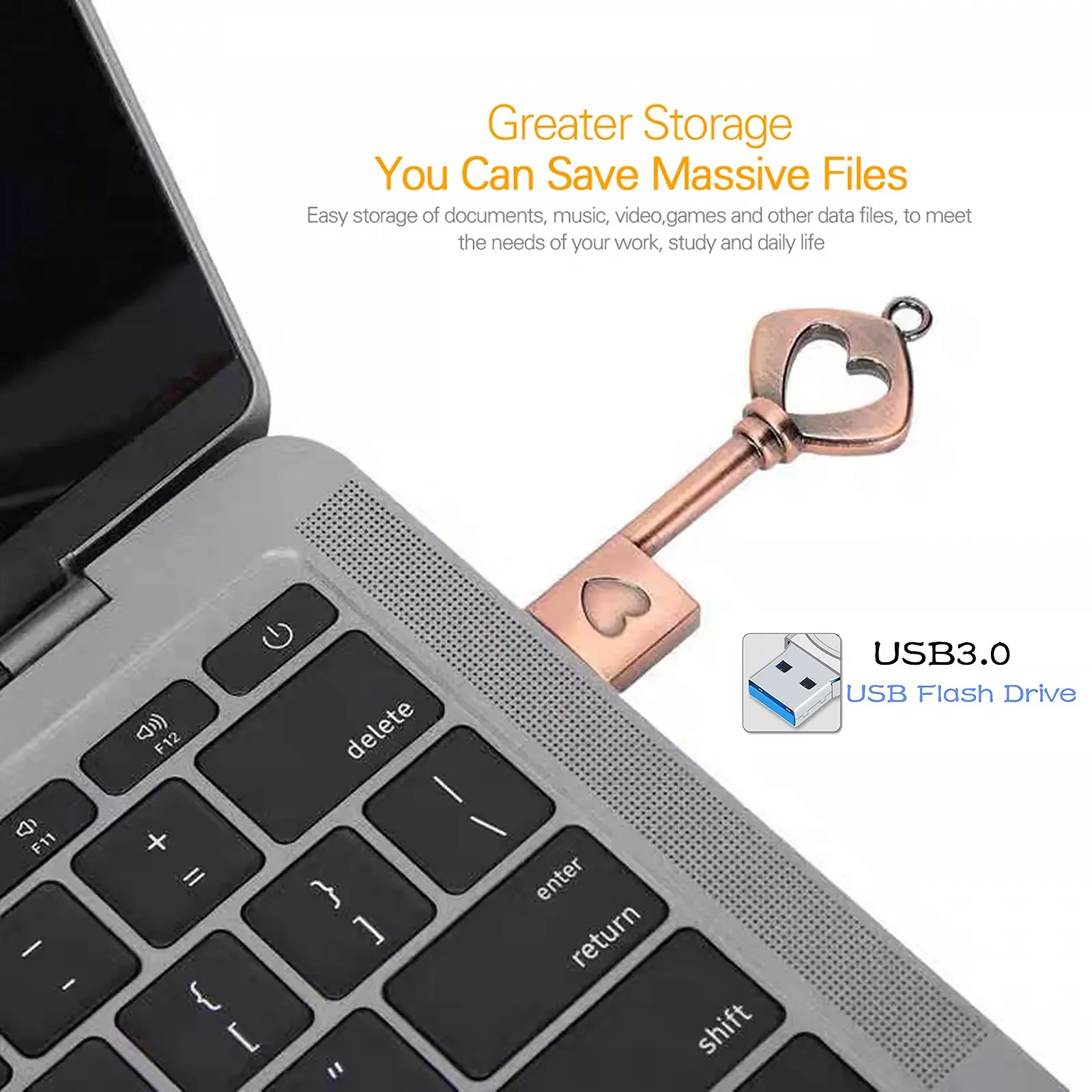 USB-накопичувач Heart Shape Metal USB 3.0 64GB Бронзовий, фото №4 USB-накопичувач Heart Shape Metal USB 3.0 64GB Бронзовий, фото №4