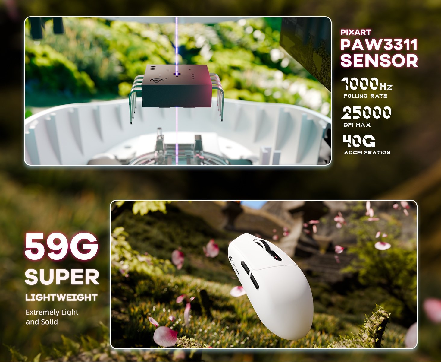 Мышь Attack Shark G3Pro White 25000DPI PAM3311 Wireless Bluetooth с зарядной базой, фото №3