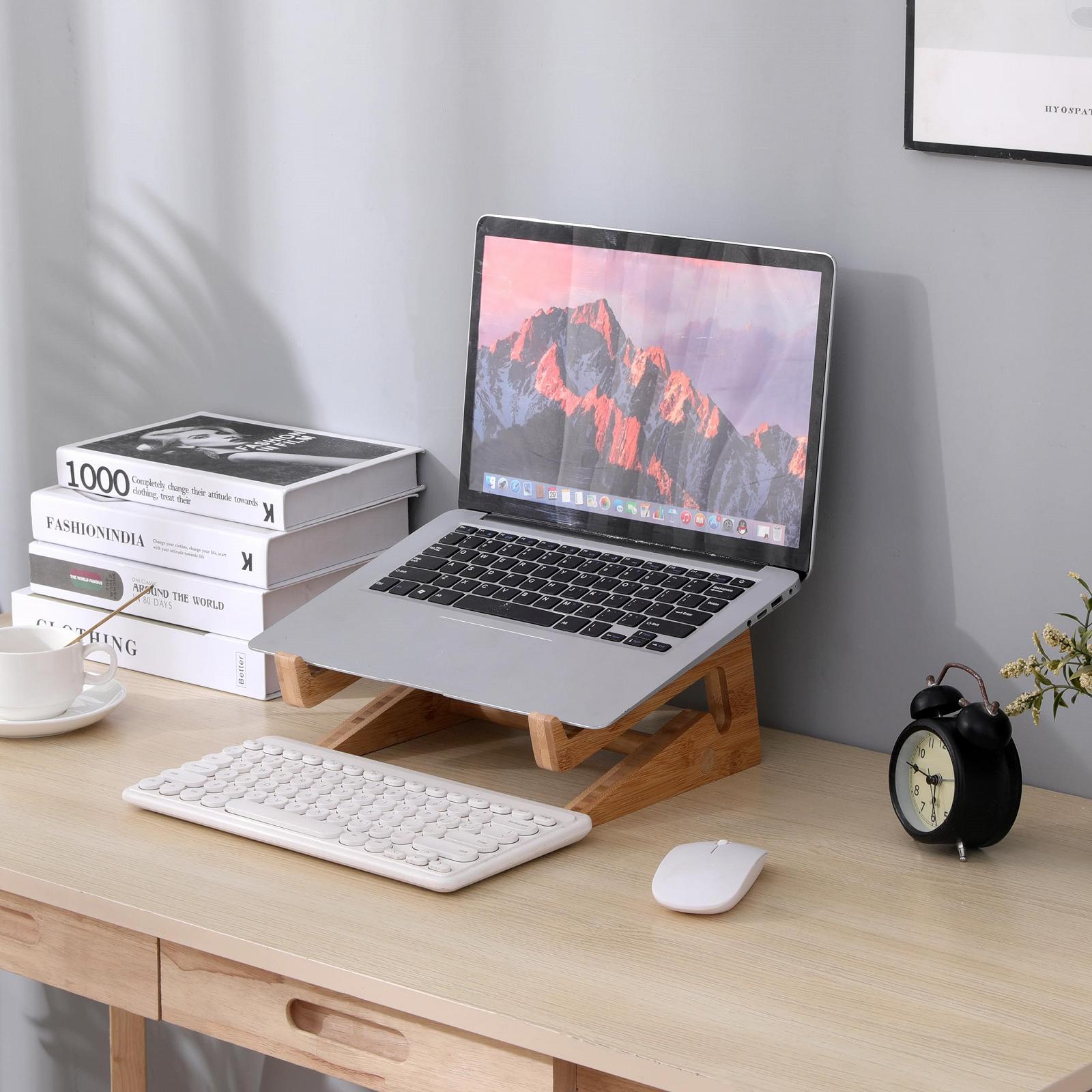 Деревянная вертикальная подставка для ноутбука, бамбуковая подставка для ноутбука совместима с MacBook Air Pro/Dell XPS/Surface Pro/HP/Pixelbook/Lenovo, для ноутбуков 13-15.6 дюймов, фото №7
