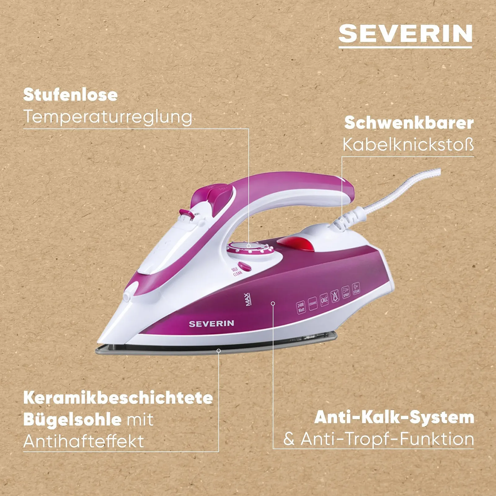 Утюг Severin 2400 Вт Белый/фиолетовый, фото №4