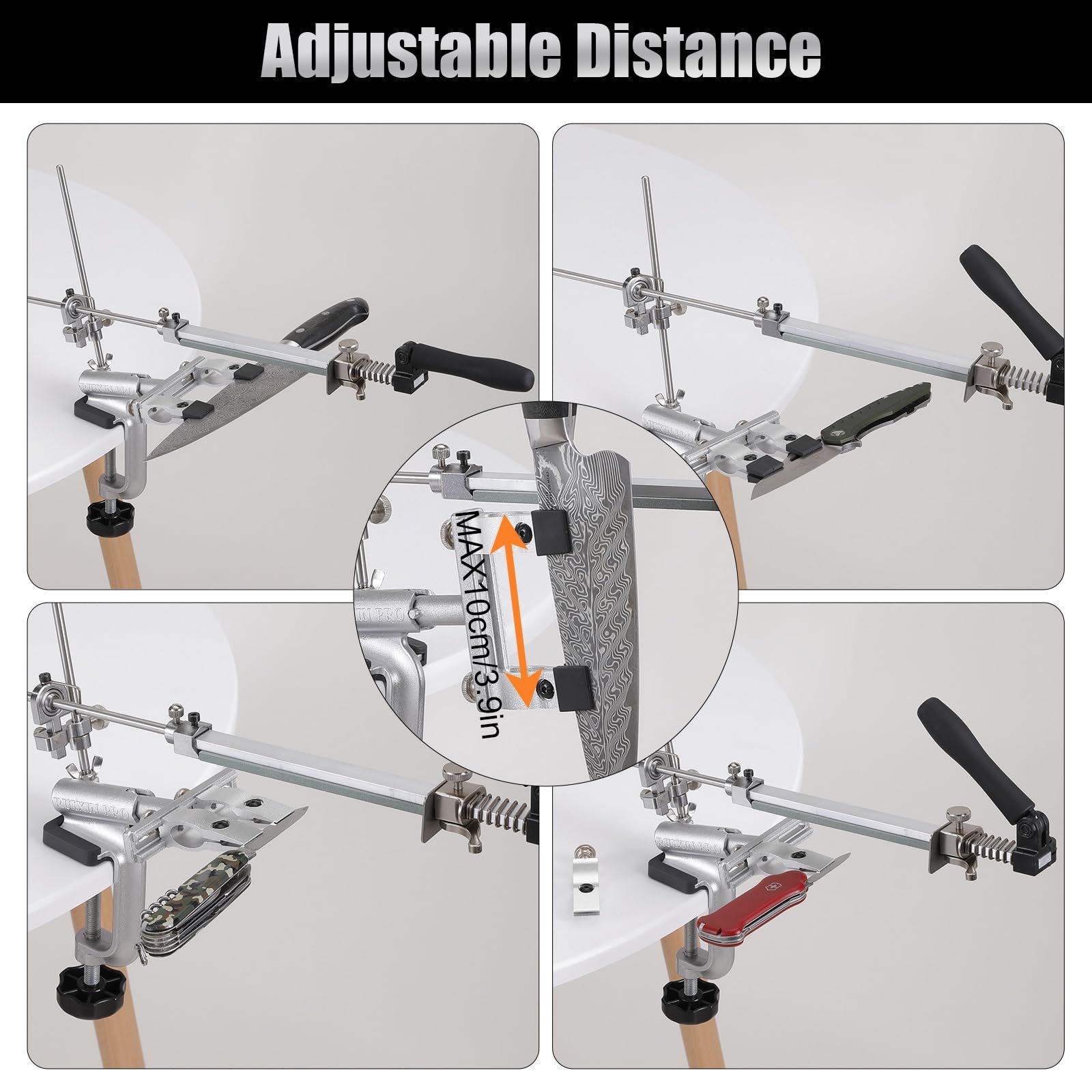 Професійна Точило для ножів RX-009 система заточування нержавіюча сталь поворот на 360° з набором із 4 каменів Silver, фото №5 Професійна Точило для ножів RX-009 система заточування нержавіюча сталь поворот на 360° з набором із 4 каменів Silver, фото №5