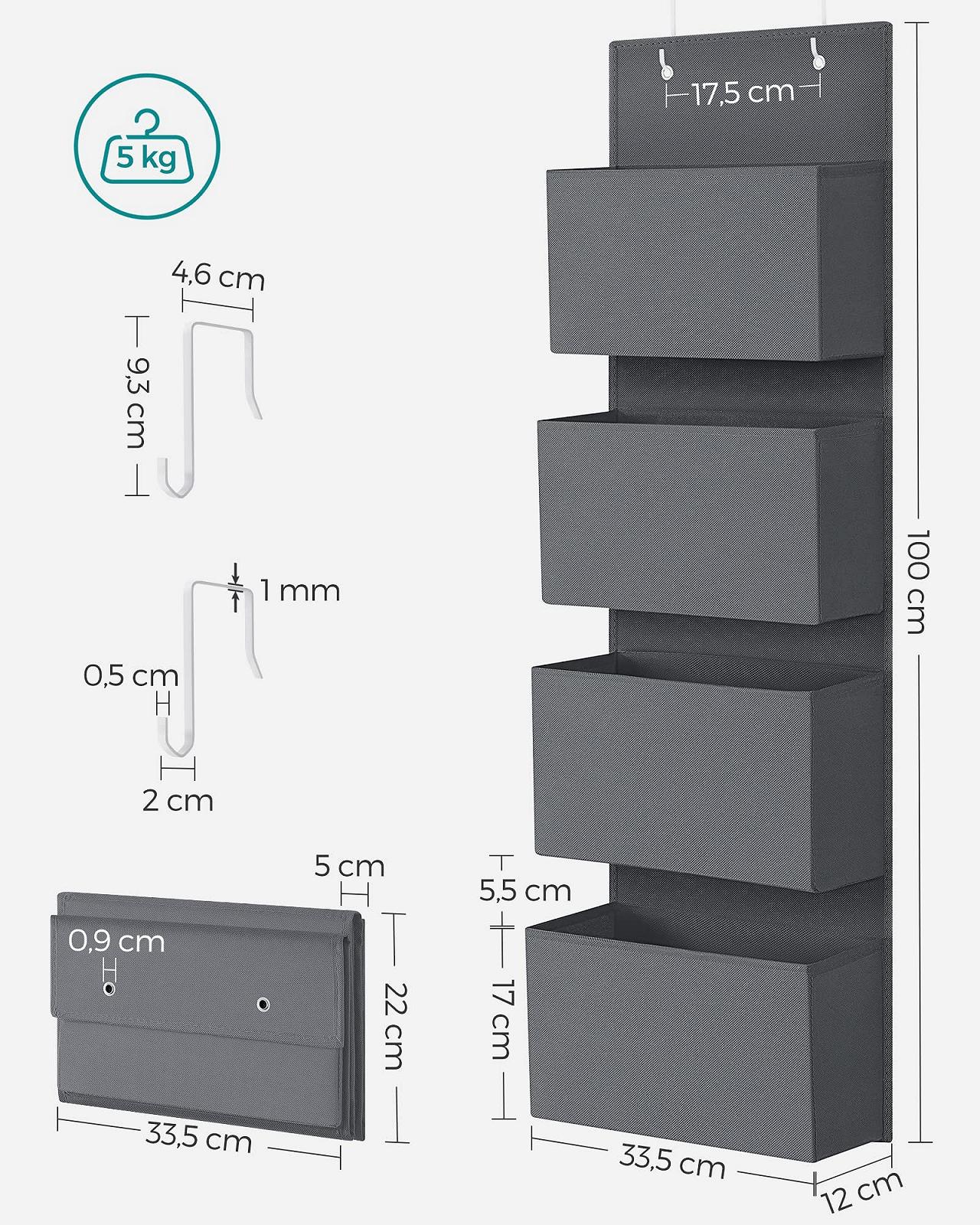 Підвісний органайзер Songmics з 4 кишенями 33,5 x 12 x 100 см, фото №2
